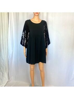 Designer See by Chloe Black Silk Sequin Wide Sleeve Mini dress Women’s Sz 6 or 4